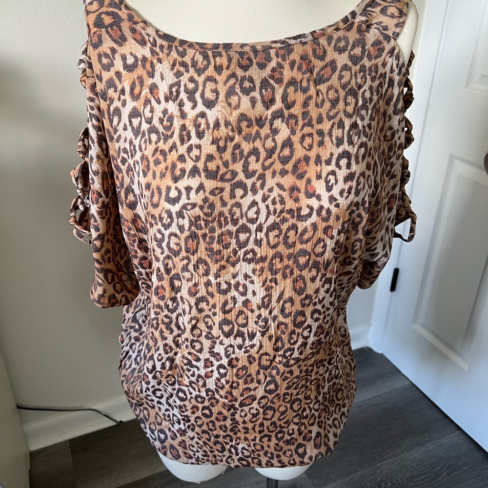 Como Vintage Leopard Print Blouse with Cut-Out Sleeves